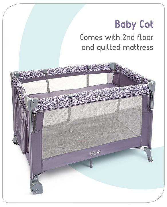 Babyhug Wonderland 2 in 1 Foldable Playpen Cum Travel Baby Cot with Mosquito Net - Grey| Easy Assembly| Compact Fold| Removable Cot Layer| Mesh Sides| Zipper Opening for Fun-play| Storage cum Carry Bag| Wheels with Lock| Attach to Parent Bed
