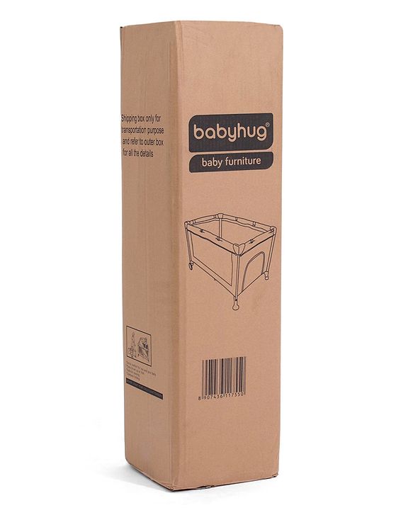 Babyhug Wonderland 2 in 1 Foldable Playpen Cum Travel Baby Cot with Mosquito Net - Grey| Easy Assembly| Compact Fold| Removable Cot Layer| Mesh Sides| Zipper Opening for Fun-play| Storage cum Carry Bag| Wheels with Lock| Attach to Parent Bed
