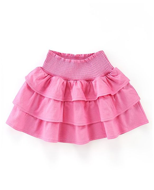 Babyhug 100% Cotton Knit Frill Sleeves Top & Layered Skirt Set Floral Print - White & Pink