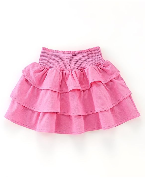 Babyhug 100% Cotton Knit Frill Sleeves Top & Layered Skirt Set Floral Print - White & Pink