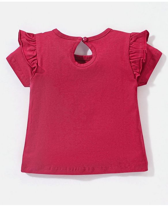 Babyhug 100% Cotton Knit Half Sleeves Tee with Graphic & Glitter Detailing - Fuchsia