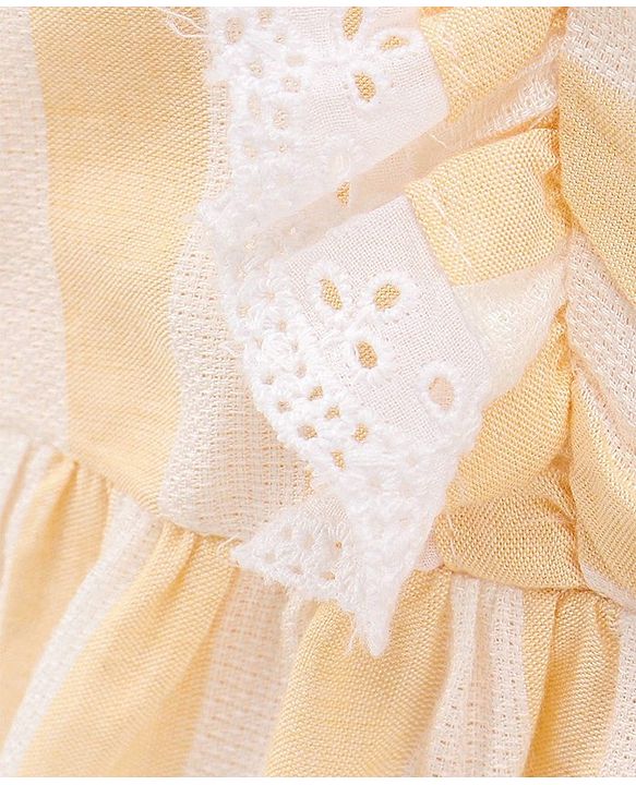 Babyhug Rayon Sleeveless Top With Striped & Lace Detailing - Yellow