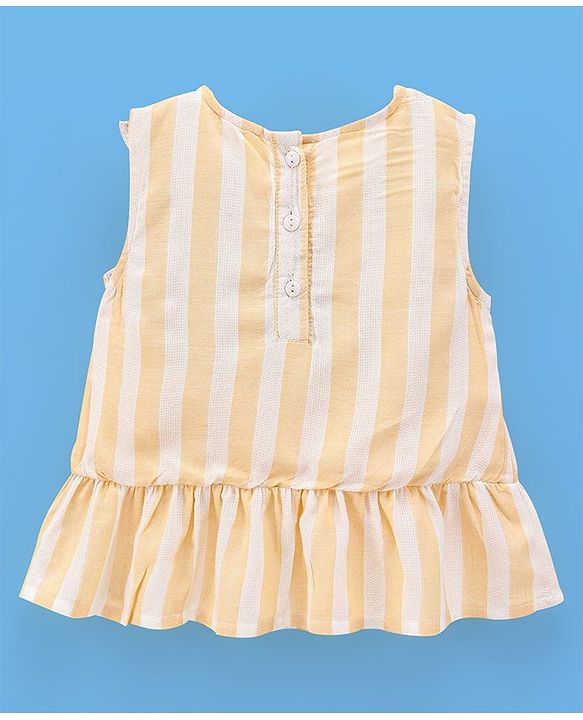 Babyhug Rayon Sleeveless Top With Striped & Lace Detailing - Yellow