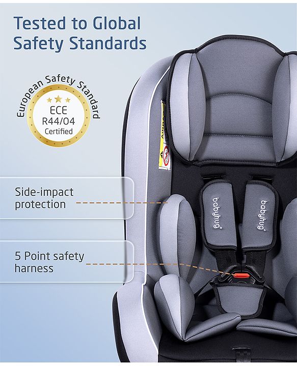 Babyhug Expedition ECE R44/04 Safety Certified 3 in 1 Convertible Car Seat With Recliner with 1 Year Warranty - Grey