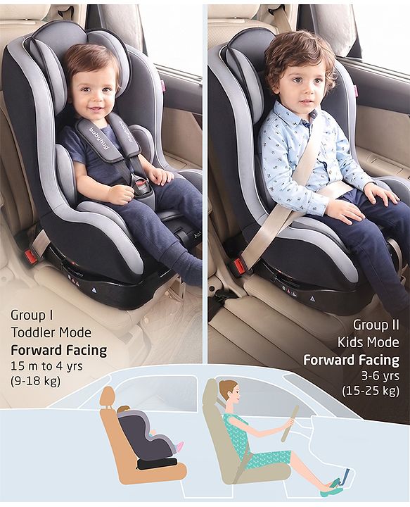 Babyhug Expedition ECE R44/04 Safety Certified 3 in 1 Convertible Car Seat With Recliner with 1 Year Warranty - Grey
