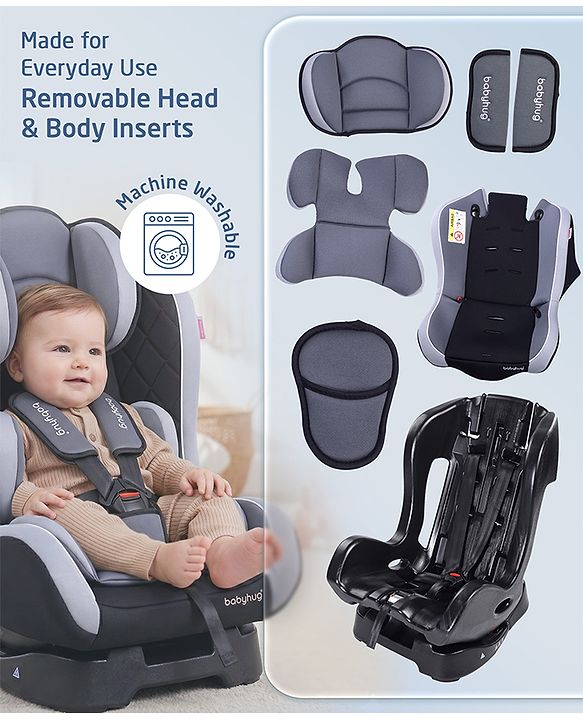 Babyhug Expedition ECE R44/04 Safety Certified 3 in 1 Convertible Car Seat With Recliner with 1 Year Warranty - Grey