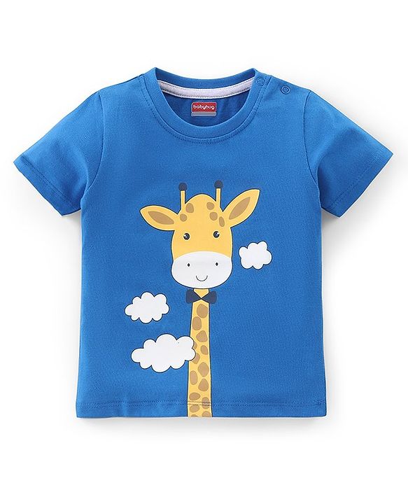 Babyhug Cotton Jersey Half Sleeves T-Shirt Giraffe Print - Blue