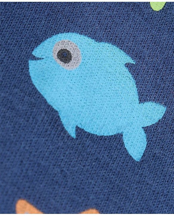 Babyhug Cotton Half Sleeves T-Shirt Fish Print- Navy Blue