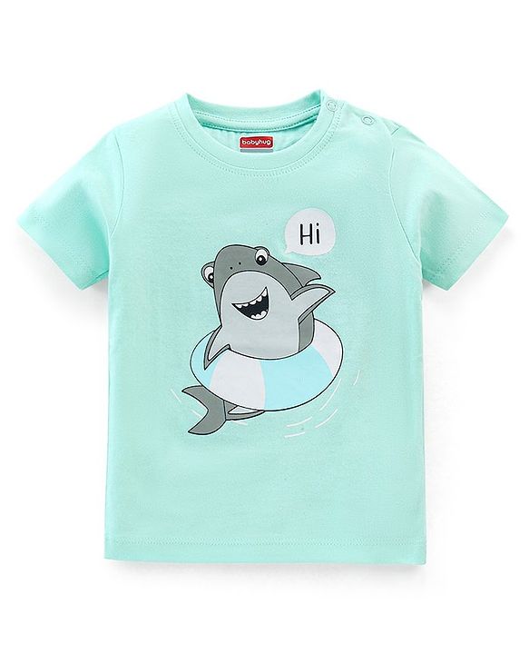 Babyhug Cotton Jersey Half Sleeves T-Shirt Shark Print - Light Blue