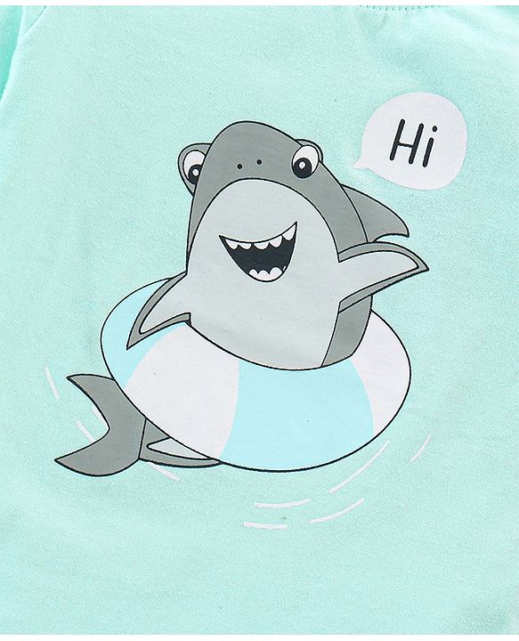 Babyhug Cotton Jersey Half Sleeves T-Shirt Shark Print - Light Blue