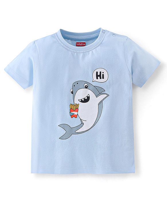 Babyhug Cotton Half Sleeves T-Shirt Shark Print - Blue