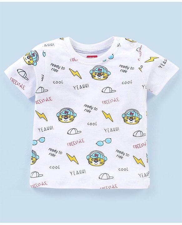 Babyhug Cotton Half Sleeves T-Shirt Text Printed - White