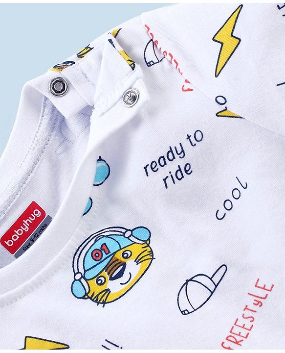 Babyhug Cotton Half Sleeves T-Shirt Text Printed - White