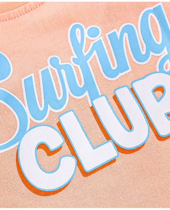 Babyhug Cotton Half Sleeves T-Shirt Surfing Club Print - Peach