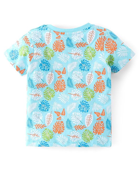 Babyhug Cotton Half Sleeves T-Shirt with Leafy Print - Blue