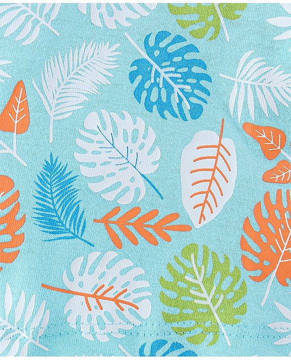 Babyhug Cotton Half Sleeves T-Shirt with Leafy Print - Blue