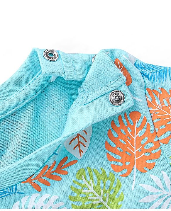 Babyhug Cotton Half Sleeves T-Shirt with Leafy Print - Blue