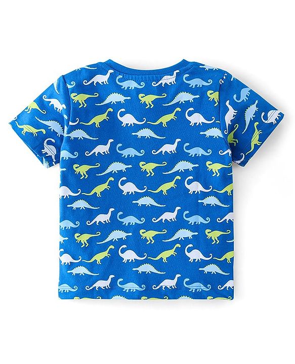 Babyhug Cotton Half Sleeves T-Shirt with Dino Print - Blue