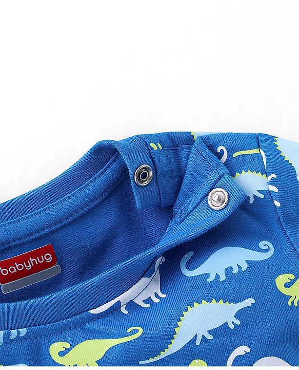 Babyhug Cotton Half Sleeves T-Shirt with Dino Print - Blue