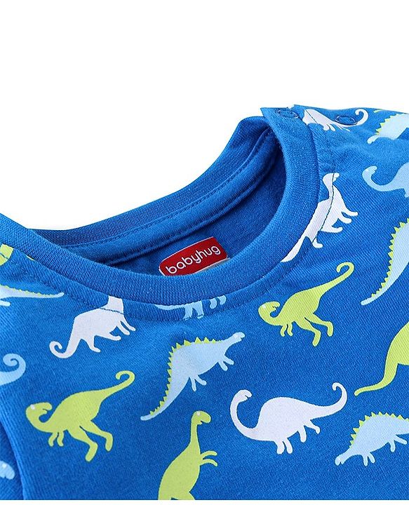 Babyhug Cotton Half Sleeves T-Shirt with Dino Print - Blue