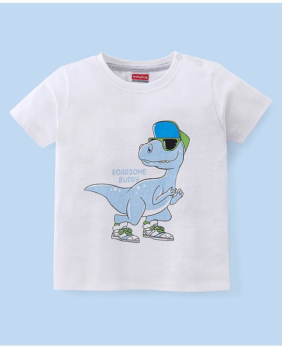 Babyhug Cotton Half Sleeves T-Shirt Dino Print- White