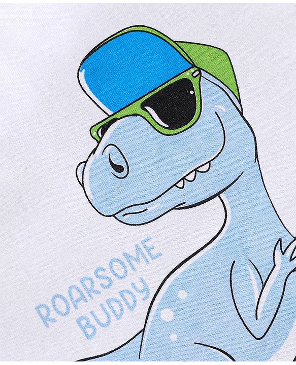 Babyhug Cotton Half Sleeves T-Shirt Dino Print- White