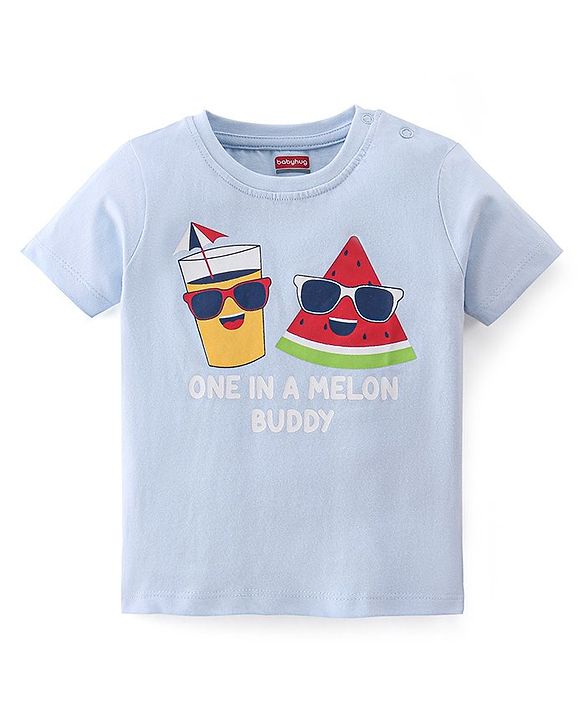 Babyhug Cotton Knit Half Sleeves T-Shirt Watermelon Print - Blue