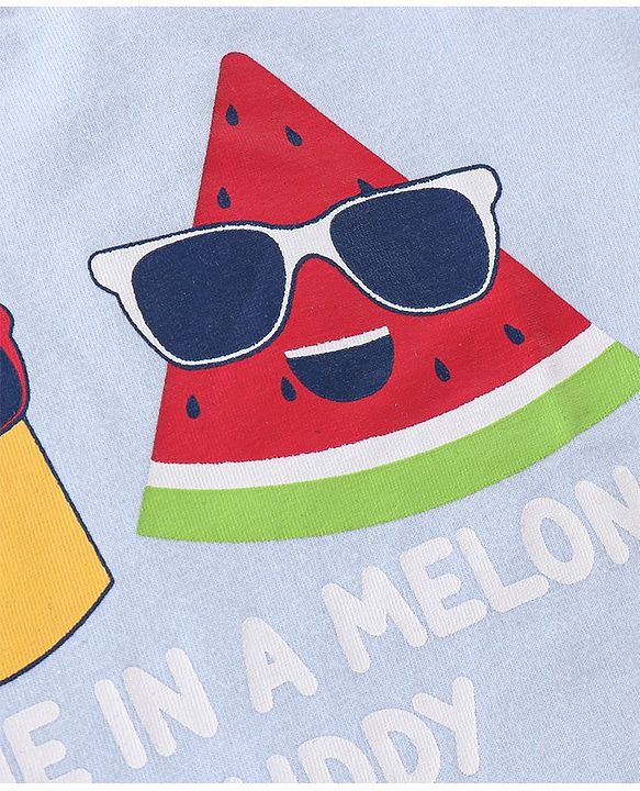 Babyhug Cotton Knit Half Sleeves T-Shirt Watermelon Print - Blue