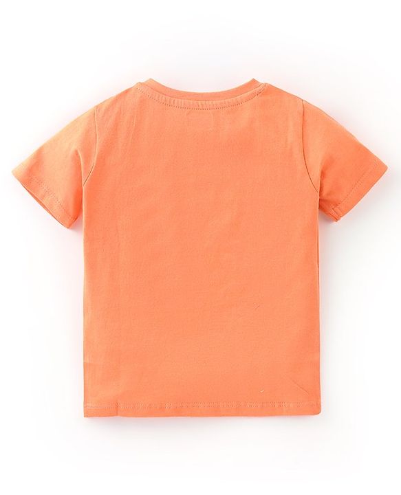 Babyhug Cotton Jersey Half Sleeves T-Shirt Dino Print - Peach