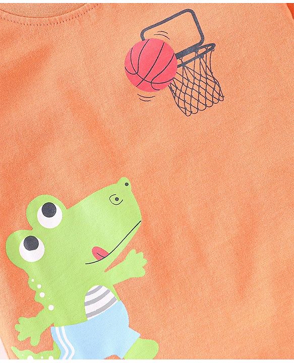 Babyhug Cotton Jersey Half Sleeves T-Shirt Dino Print - Peach