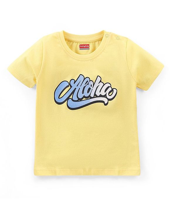 Babyhug Cotton Jersey Half Sleeves T-Shirt Text Print - Yellow