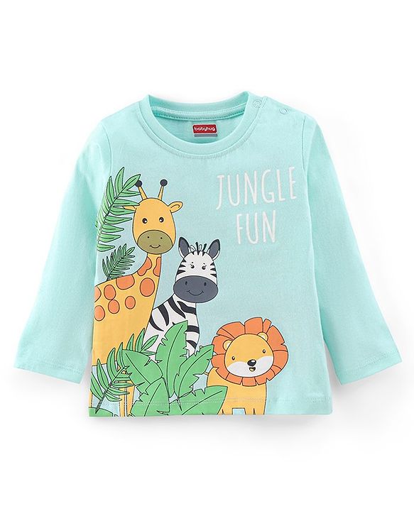 Babyhug Cotton Jersey Full Sleeves T-Shirt With Animals Print - Light Green