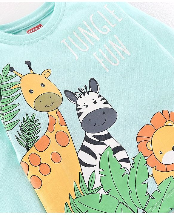 Babyhug Cotton Jersey Full Sleeves T-Shirt With Animals Print - Light Green