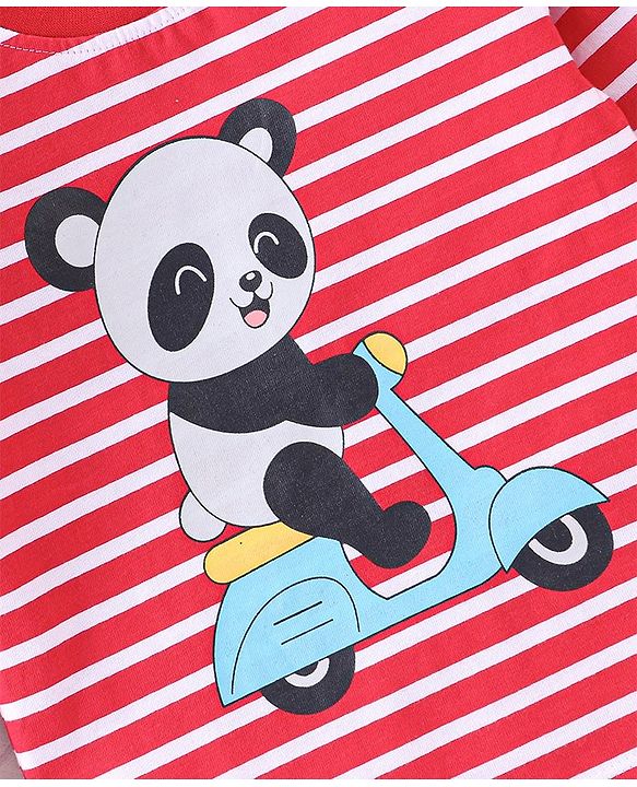 Babyhug Cotton Jersey Full Sleeves T-Shirt Panda Print - Red & White