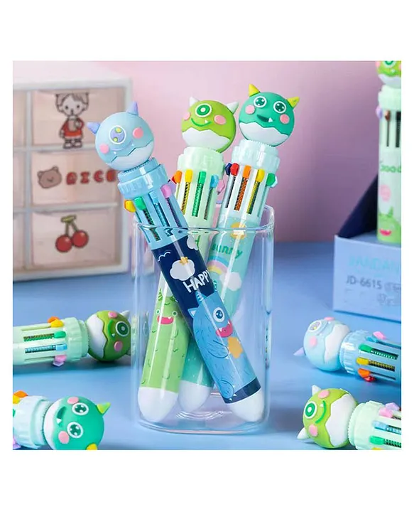 Elecart 3 Pcs Cute Little Monster Stylish 10 In 1 Color Pen Retractable Ballpoint  Pen Kids Multicolor Online in India, Buy at Best Price from  -  13295759