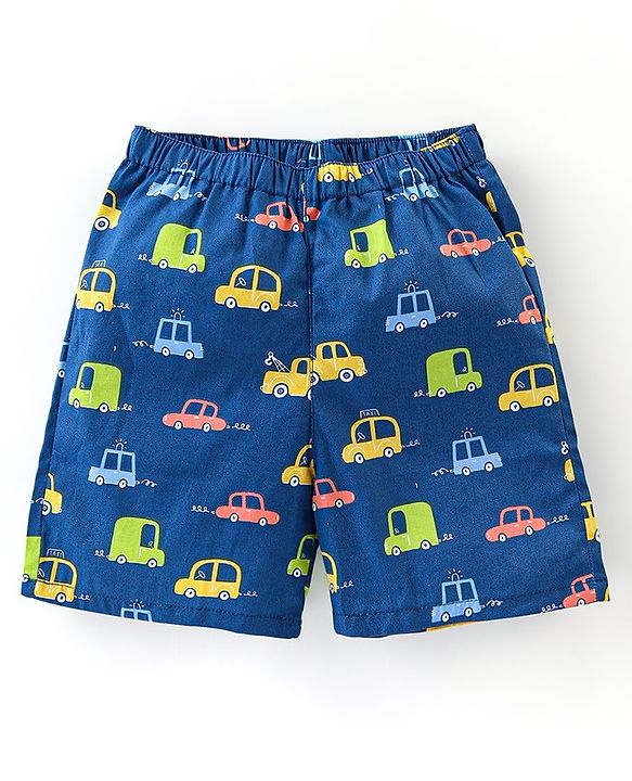 Babyhug Cotton Woven Boxers Vehicles & Lion Print Pack of 3 - Blue & Red