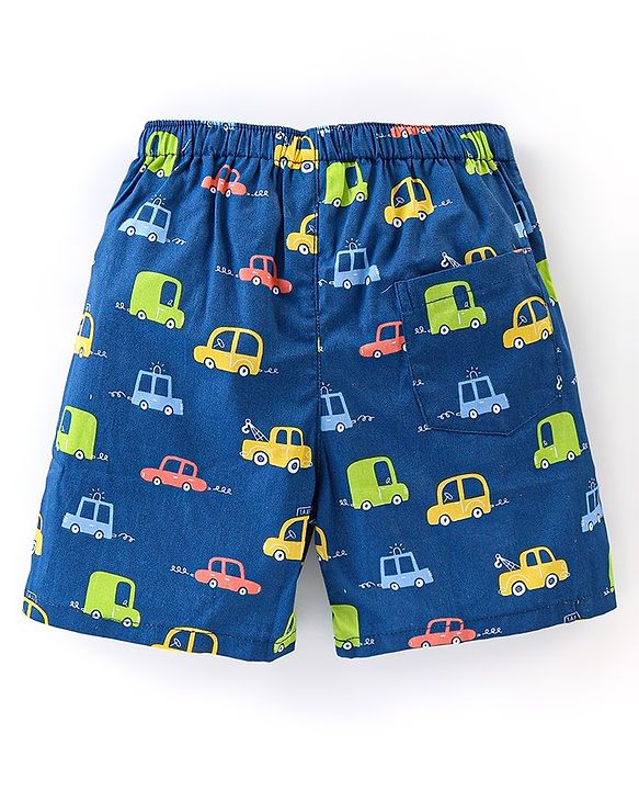Babyhug Cotton Woven Boxers Vehicles & Lion Print Pack of 3 - Blue & Red