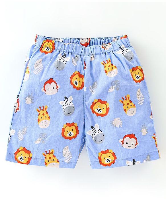 Babyhug Cotton Woven Boxers Vehicles & Lion Print Pack of 3 - Blue & Red