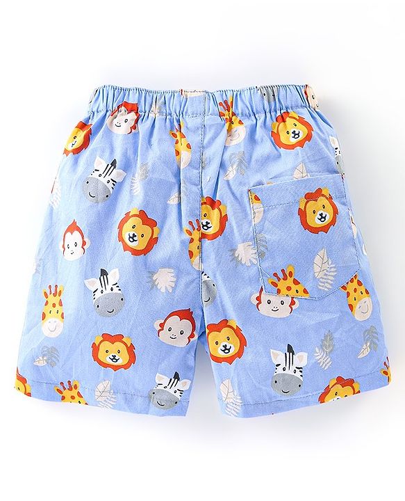 Babyhug Cotton Woven Boxers Vehicles & Lion Print Pack of 3 - Blue & Red