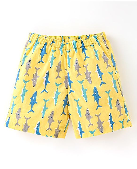 Babyhug Cotton Woven Star & Sea Life Print Pack of 3 - Yellow & Blue