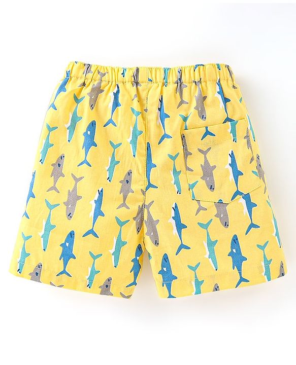 Babyhug Cotton Woven Star & Sea Life Print Pack of 3 - Yellow & Blue