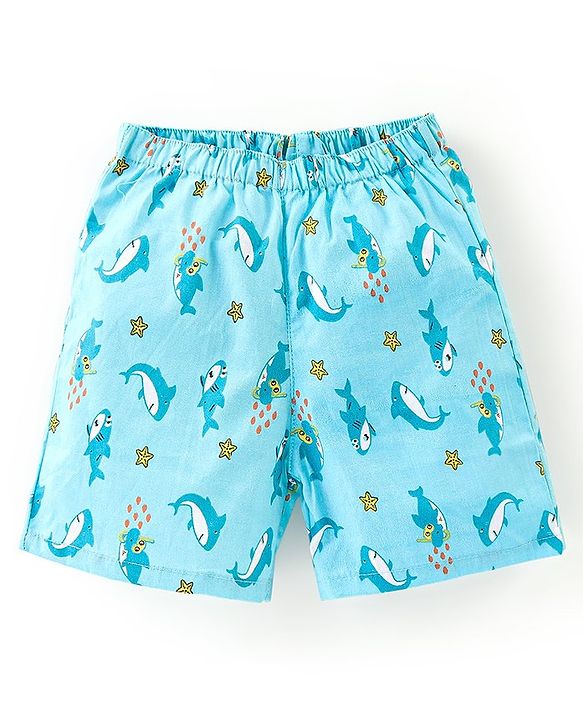 Babyhug Cotton Woven Star & Sea Life Print Pack of 3 - Yellow & Blue