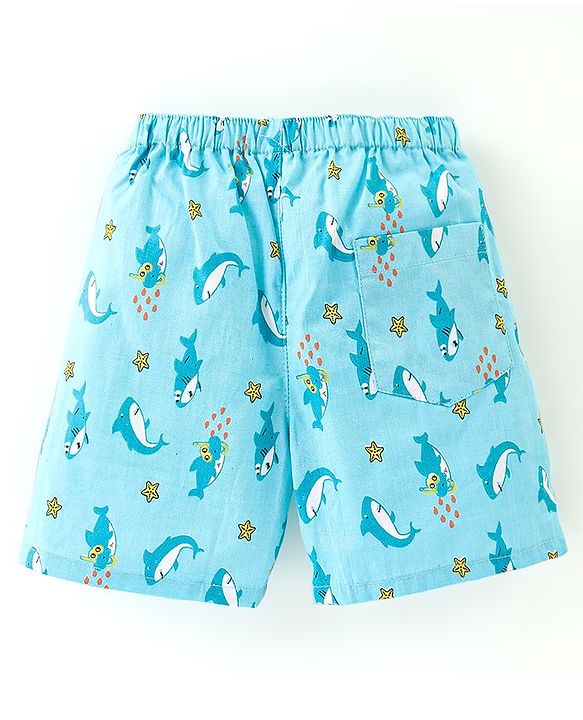 Babyhug Cotton Woven Star & Sea Life Print Pack of 3 - Yellow & Blue
