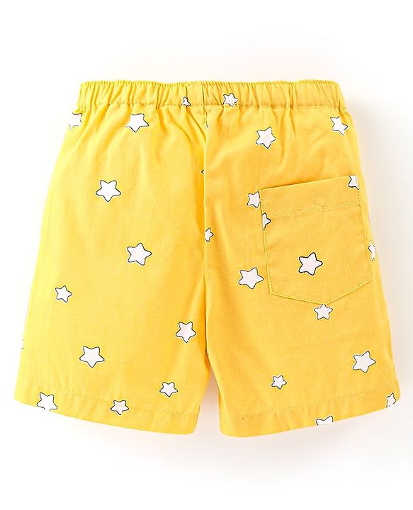 Babyhug Cotton Woven Star & Sea Life Print Pack of 3 - Yellow & Blue