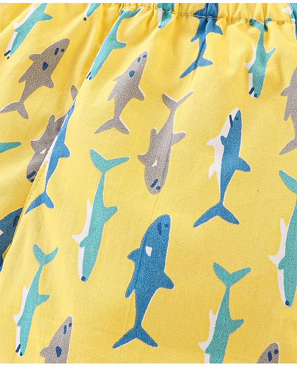 Babyhug Cotton Woven Star & Sea Life Print Pack of 3 - Yellow & Blue