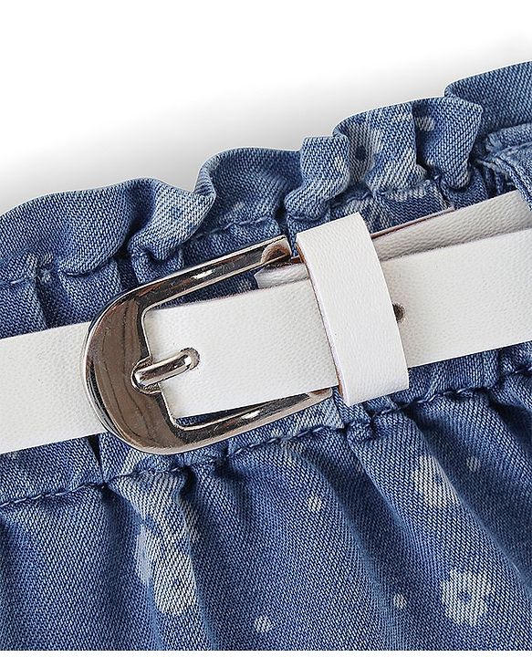 Babyhug Cotton Denim Mid Thigh Length Frill Skirt Floral Print - Blue