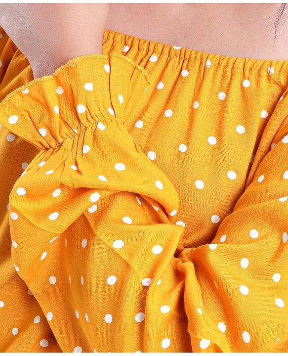 Pine Kids Rayon Woven Full Sleeves Off Shoulder Top Polka Dot Print- Yellow
