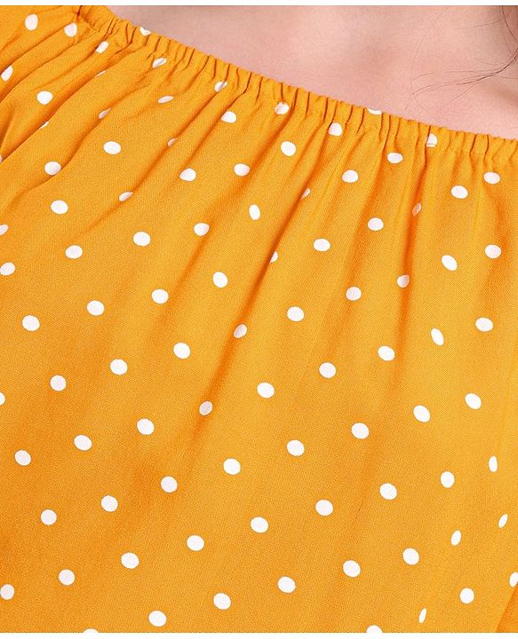 Pine Kids Rayon Woven Full Sleeves Off Shoulder Top Polka Dot Print- Yellow