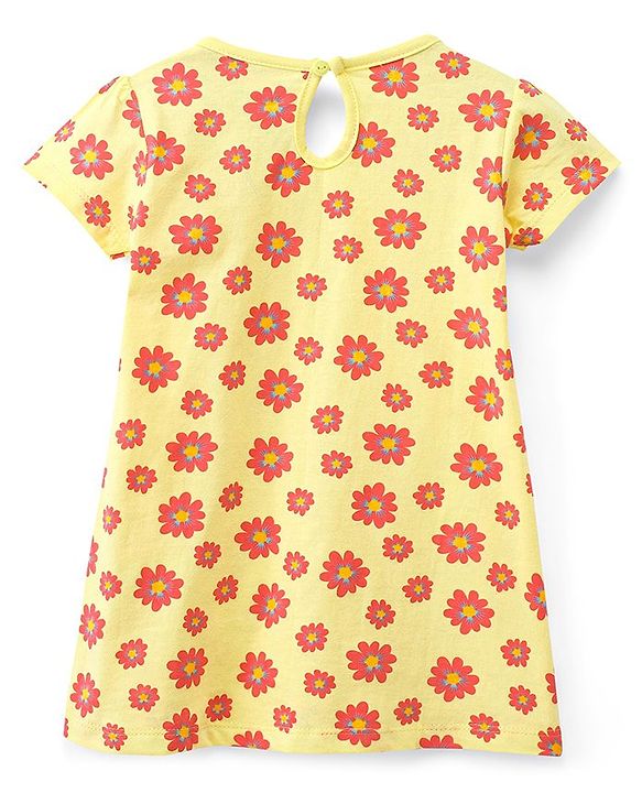 Babyhug 100% Cotton Knit Half Sleeves Floral Print Frock Pack of 2 - Yellow & Blue