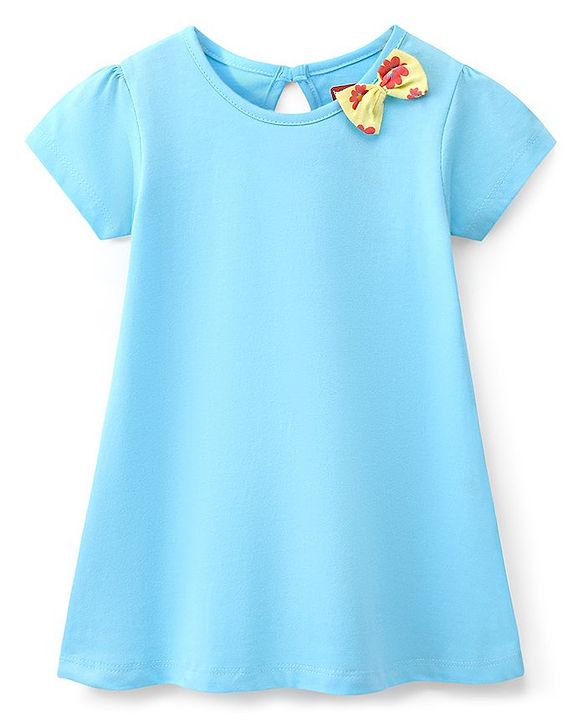 Babyhug 100% Cotton Knit Half Sleeves Floral Print Frock Pack of 2 - Yellow & Blue